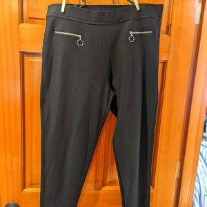 Black Harper heavyweight jersey pants with metal zip faux pocket details.